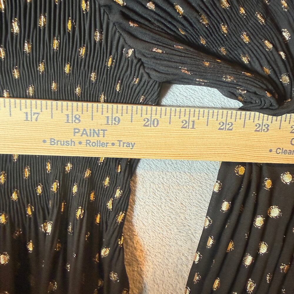 Melissa Paige 1X Black Gold Polka Dot Smocked Peplum Blouse Boho Stretch Top - Picture 4 of 7